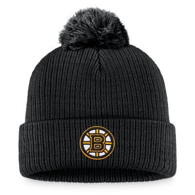 Шапка с помпоном Boston Bruins Fanatics Black Core Primary Logo Cuffed Knit
