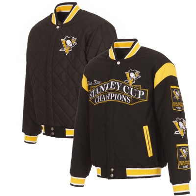 Pittsburgh Penguins JH Design 5-Time Stanley Cup Champions Reversible Wool Jacket with Embroidered Logo - Black