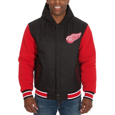 Detroit Red Wings JH Design Reversible Poly-Twill Full-Snap Hoodie - Black/Red - оригинальная атрибутика Детройт Ред Уингз