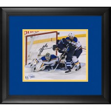Autographed St. Louis Blues Jordan Binnington Fanatics Authentic Framed 8 x 10 2019 Stanley Cup Playoffs Game 1 Game-Preserving Save vs. Winnipeg Photograph