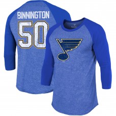 Футболка Jordan Binnington St. Louis Blues Name & Number Tri-Blend Raglan 3/4-Sleeve - Blue