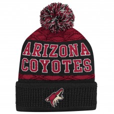 Arizona Coyotes Youth Puck Pattern Cuffed Knit Hat with Pom - Black