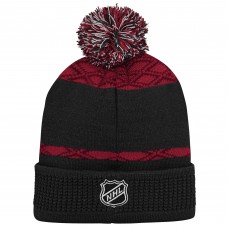 Arizona Coyotes Youth Puck Pattern Cuffed Knit Hat with Pom - Black