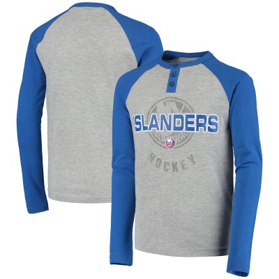 Футболка с длинным рукавом New York Islanders Youth Henley Raglan - Heathered Gray