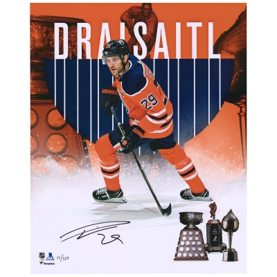 Autographed Edmonton Oilers Leon Draisaitl Fanatics Authentic 16 x 20 2020 Hart & Art Ross Stylized Photograph - Limited Edition of 129