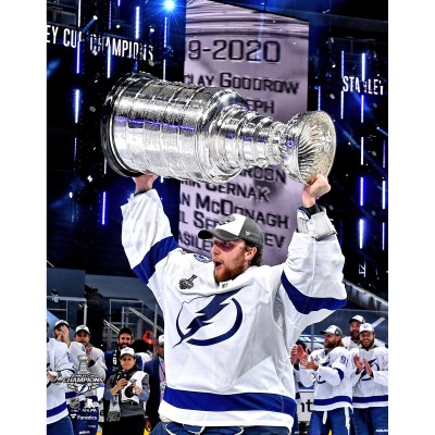Unsigned Tampa Bay Lightning Andrei Vasilevskiy Fanatics Authentic 2020 Stanley Cup Champions Raising Cup Photograph