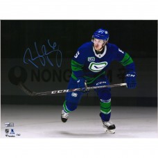 Autographed Vancouver Canucks Brock Boeser Fanatics Authentic 11 x 14 Blue Alternate Jersey Skating Spotlight Photograph - Limited Edition of 20