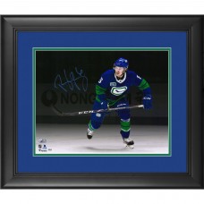 Autographed Vancouver Canucks Brock Boeser Fanatics Authentic Framed 11 x 14 Blue Alternate Jersey Skating Spotlight Photograph - Limited Edition of 20