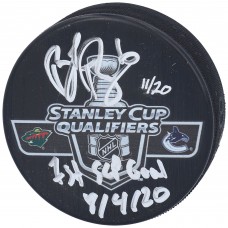 Шайба Brock Boeser Vancouver Canucks Fanatics Authentic 2020 Stanley Cup Qualifiers vs. Minnesota Wild Match-Up with 1st SCP Goal 8/4/20 Inscription- Limited Edition of 20