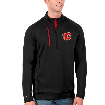 Calgary Flames Antigua Generation Quarter-Zip Pullover Jacket - Black/Red - оригинальная атрибутика Калгари Флэймз