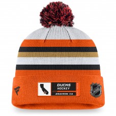 Anaheim Ducks Authentic Pro Draft Cuffed Knit Hat with Pom - White/Orange