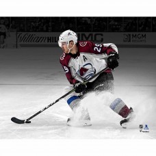 Unsigned Colorado Avalanche Nathan MacKinnon Fanatics Authentic White Jersey Stopping Spotlight Photograph