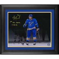 Autographed St. Louis Blues Justin Faulk Fanatics Authentic Framed 16 x 20 Goal Celebration Spotlight Photograph with 1st STL Goal 11/30/19 Inscription - Limited Edition of 19