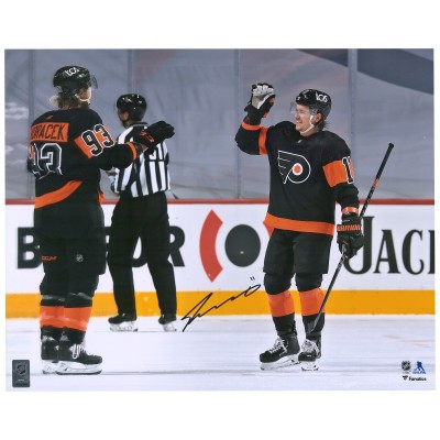 Autographed Philadelphia Flyers Travis Konecny Fanatics Authentic 16 x 20 1st NHL Hat Trick Celebration Photograph