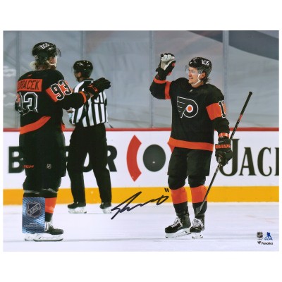 Autographed Philadelphia Flyers Travis Konecny Fanatics Authentic 8 x 10 1st NHL Hat Trick Celebration Photograph