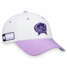 Бейсболка Columbus Blue Jackets 2022 Hockey Fights Cancer Authentic Pro - White/Purple