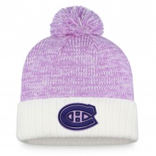 Montreal Canadiens 2022 Hockey Fights Cancer Authentic Pro Cuffed Knit Hat with Pom - White/Purple