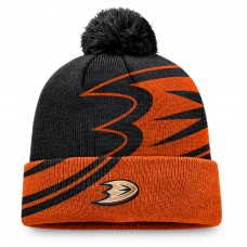Шапка с помпоном Anaheim Ducks Fanatics Black/Orange Block Party Cuffed Knit