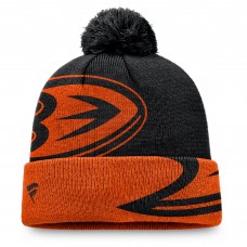 Шапка с помпоном Anaheim Ducks Fanatics Black/Orange Block Party Cuffed Knit