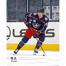Unsigned Columbus Blue Jackets Alexandre Texier Fanatics Authentic Navy Jersey Skating with Puck vs. Tampa Bay Lightning Photograph