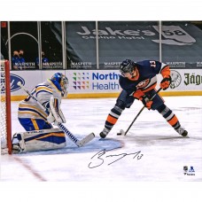 Autographed New York Islanders Mathew Barzal Fanatics Authentic 16 x 20 Goal Between The Legs vs. Buffalo Sabres Photograph