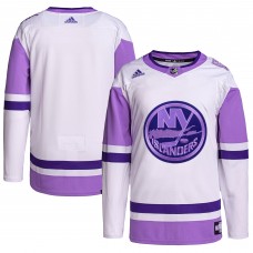 New York Islanders adidas Hockey Fights Cancer Primegreen Authentic Blank Practice Jersey - White/Purple