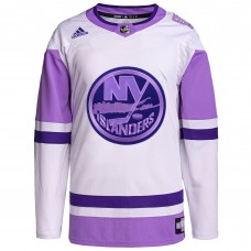 New York Islanders adidas Hockey Fights Cancer Primegreen Authentic Blank Practice Jersey - White/Purple
