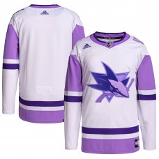 San Jose Sharks adidas Hockey Fights Cancer Primegreen Authentic Blank Practice Jersey - White/Purple