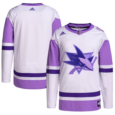 Игровая джерси San Jose Sharks adidas Hockey Fights Cancer Primegreen Authentic Blank - White/Purple