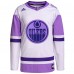 Edmonton Oilers adidas Hockey Fights Cancer Primegreen Authentic Blank Practice Jersey - White/Purple - оригинальные хоккейные джерси Эдмонтон Ойлерз