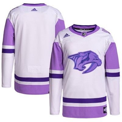 Игровая джерси Nashville Predators adidas Hockey Fights Cancer Primegreen Authentic Blank - White/Purple