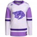 Игровая джерси Nashville Predators adidas Hockey Fights Cancer Primegreen Authentic Blank - White/Purple