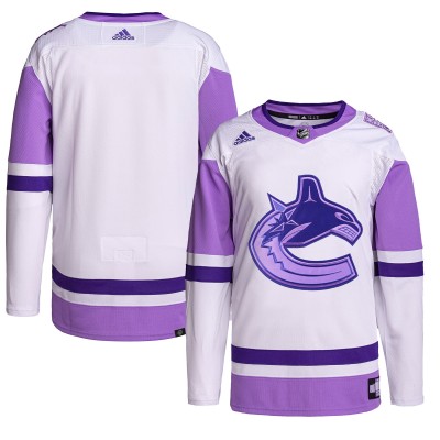 Игровая джерси Vancouver Canucks adidas Hockey Fights Cancer Primegreen Authentic Blank - White/Purple