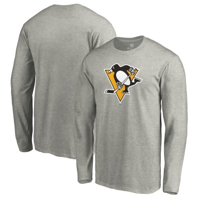 Футболка с длинным рукавом Pittsburgh Penguins Primary Logo - Heathered Gray