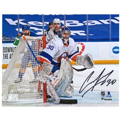 Autographed New York Islanders Ilya Sorokin Fanatics Authentic 8 x 10 White Jersey in Net Photograph
