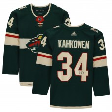 Игровая джерси Kaapo Kahkonen Minnesota Wild Autographed Fanatics Authentic Green adidas Authentic