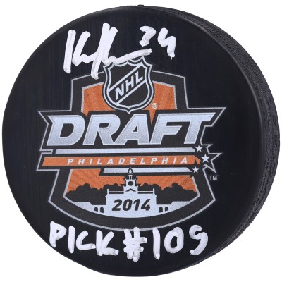 Autographed San Jose Sharks Kaapo Kahkonen Fanatics Authentic 2014 NHL Draft Logo Hockey Puck with Pick #109 Inscription