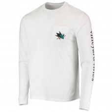 San Jose Sharks Vineyard Vines Hockey Helmet Pocket Long Sleeve T-Shirt - White