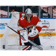 Autographed Florida Panthers Spencer Knight Fanatics Authentic 16 x 20 Goalie Photograph with NHL Debut 4/20/21 Inscription
