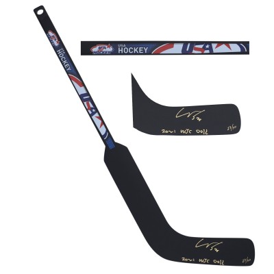 Autographed USA Hockey Spencer Knight Fanatics Authentic Mini Composite Goalie Stick with 2021 WJC GOLD Inscription - Limited Edition of 30
