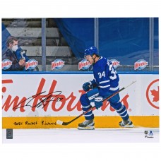 Autographed Toronto Maple Leafs Auston Matthews Fanatics Authentic 16 x 20 Goal Celebration Photograph with 2021 Rocket Richard Inscription