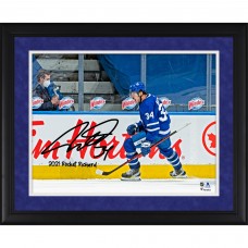 Autographed Toronto Maple Leafs Auston Matthews Fanatics Authentic Framed 16 x 20 Goal Celebration Photograph with 2021 Rocket Richard Inscription
