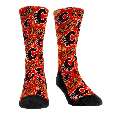 Calgary Flames Rock Em Socks Womens Logo Sketch Crew Socks
