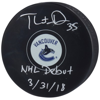 Шайба с автографом Thatcher Demko Vancouver Canucks Fanatics Authentic Autographed with NHL Debut 3/31/18 Inscription