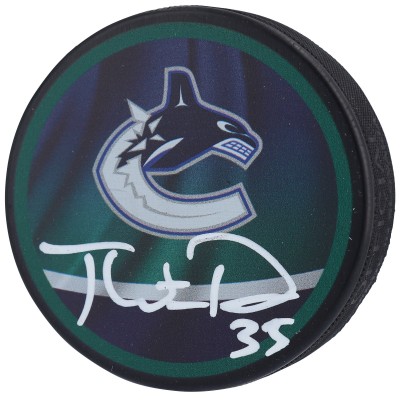 Шайба с автографом Thatcher Demko Vancouver Canucks Fanatics Authentic Autographed Reverse Retro Logo