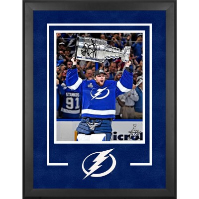 Autographed Tampa Bay Lightning Andrei Vasilevskiy Fanatics Authentic Deluxe Framed 2021 Stanley Cup Champions 16 x 20 Raising Cup Photograph
