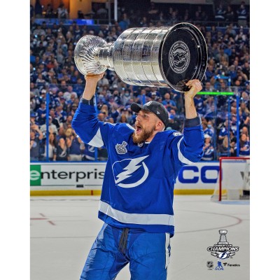 Unsigned Tampa Bay Lightning Eric Cernak Fanatics Authentic 2021 Stanley Cup Champions Raising Cup Photograph