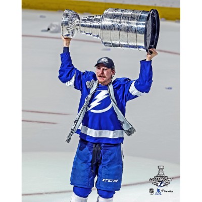 Unsigned Tampa Bay Lightning Yanni Gourde Fanatics Authentic 2021 Stanley Cup Champions Raising Cup Photograph
