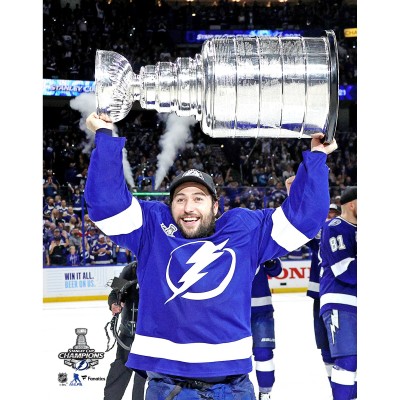 Unsigned Tampa Bay Lightning Tyler Johnson Fanatics Authentic 2021 Stanley Cup Champions Raising Cup Photograph