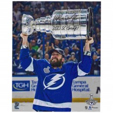 Autographed Tampa Bay Lightning Nikita Kucherov Fanatics Authentic 2021 Stanley Cup Champions 16 x 20 Raising Cup Photograph with 2021 SC Champs Inscription